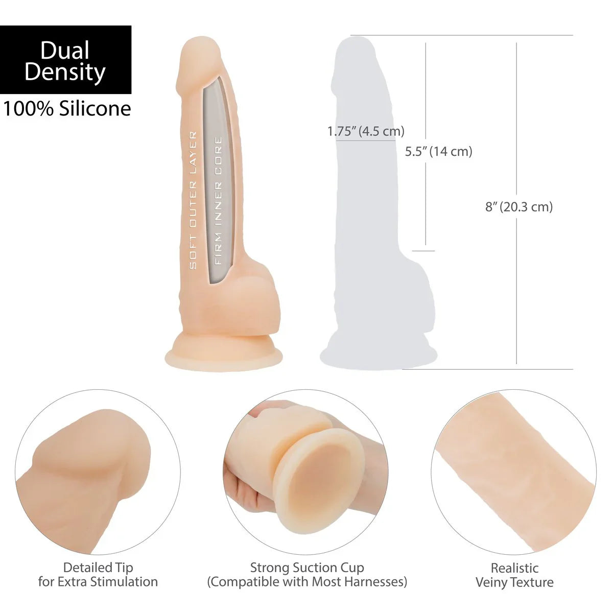 Naked Addiction 8" Silicone Dual Density Dildo