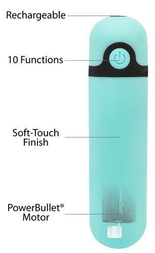 PowerBullet Simple and True - Rechargeable Vibrating Bullet - Teal